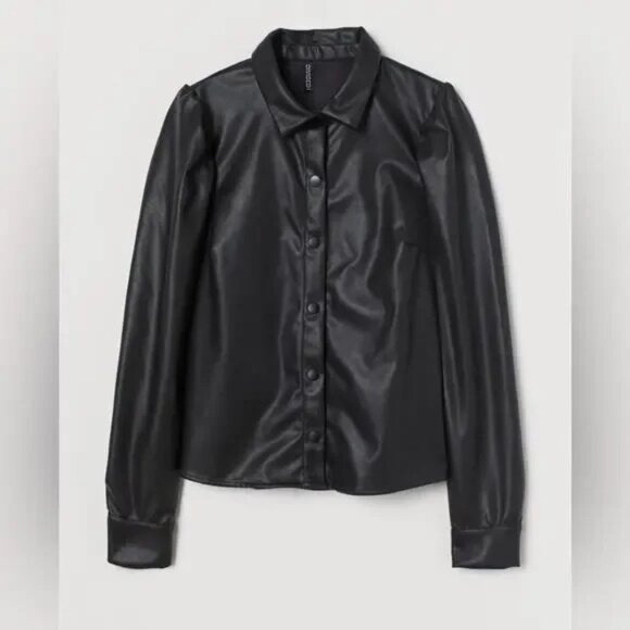 H&M Tops - H&M Women's Faux Leather Button Down Top M Black NWT